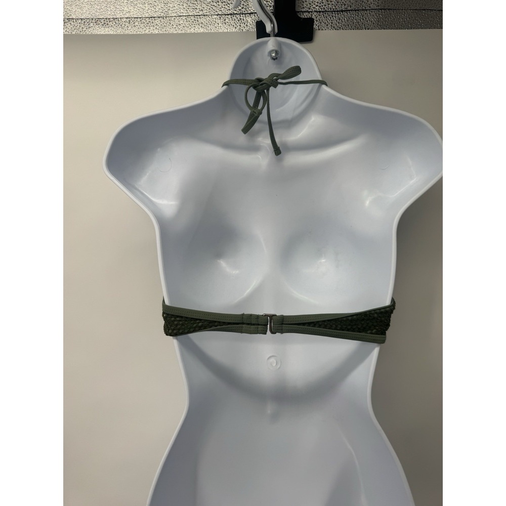 Green Mesh Bikini Top Sheer mermaid fairy M rave club crochet open knit halter - Picture 9 of 9